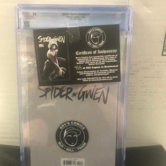 MARVEL COMICS SPIDER-GWEN ANNUAL #1 (2023) BRY’S COMICS EDITION, COA #466 OF 950, CGC 9.8 WP