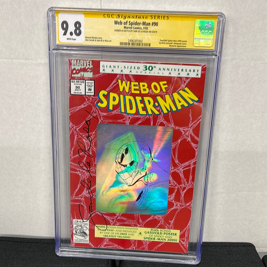 MARVEL COMICS WEB OF SPIDER-MAN #90 CGC 9.8 SIGNED AND SKETCHED BY SAM DELROSA