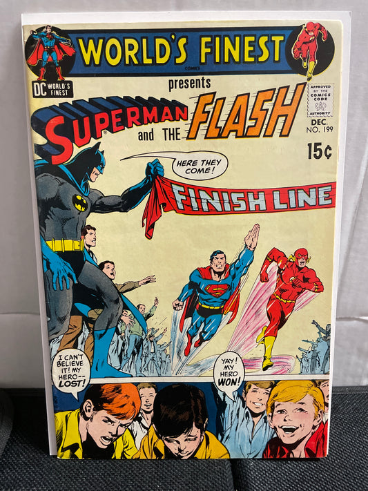 WORLDS FINEST COMICS #199 (1970, KEY, 3rd SUPERMAN VS FLASH RACE!) VF/NM