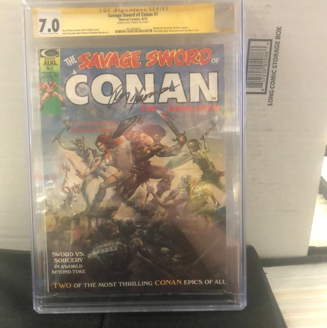 MARVEL COMICS SAVAGE SWORD OF CONAN #1 (1974), SIGNED BY: ROY THOMAS, SS CGC 7.0 OW/WP