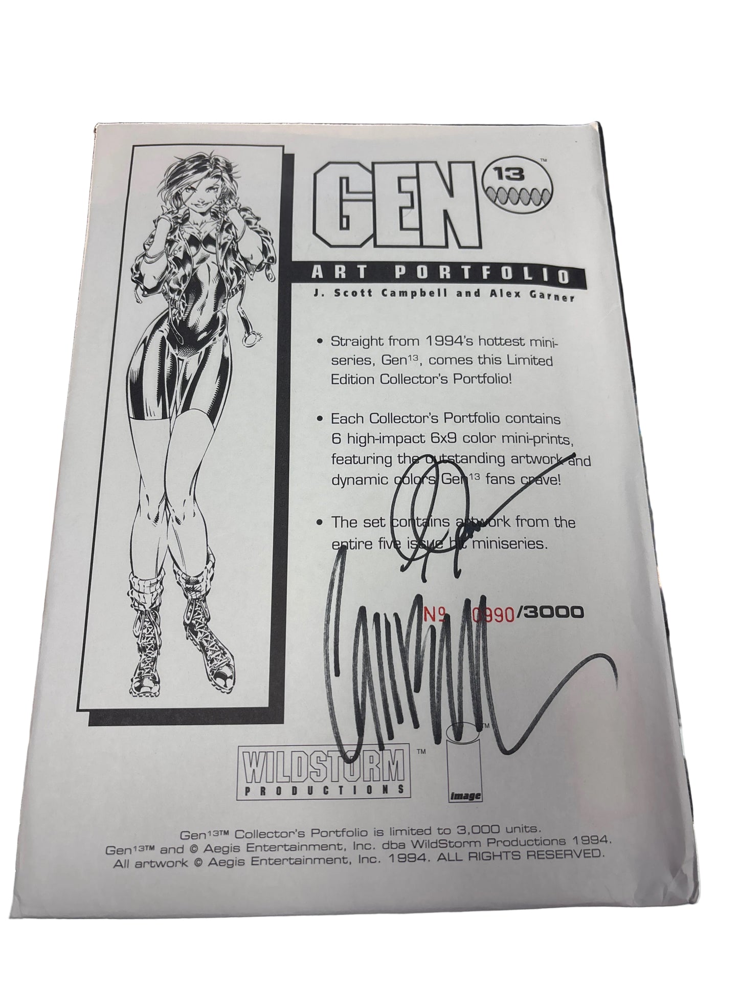 LIMITED EDITION GEN 13 ART PORTFOLIO CAMPBELL AND GARNER 1994 NO 0990/3000 SIGNED