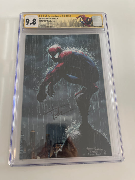 AMAZING SPIDER-MAN #26 SS CGC 9.8 (2023, HTF VIRGIN VARIANT COVER SIGNED TYLER KIRKHAM!!)