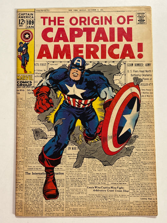 MARVEL COMICS THE ORIGIN OF CAPTAIN AMERICA #109 (1968) VERY FINE/NEAR MINT CONDITION