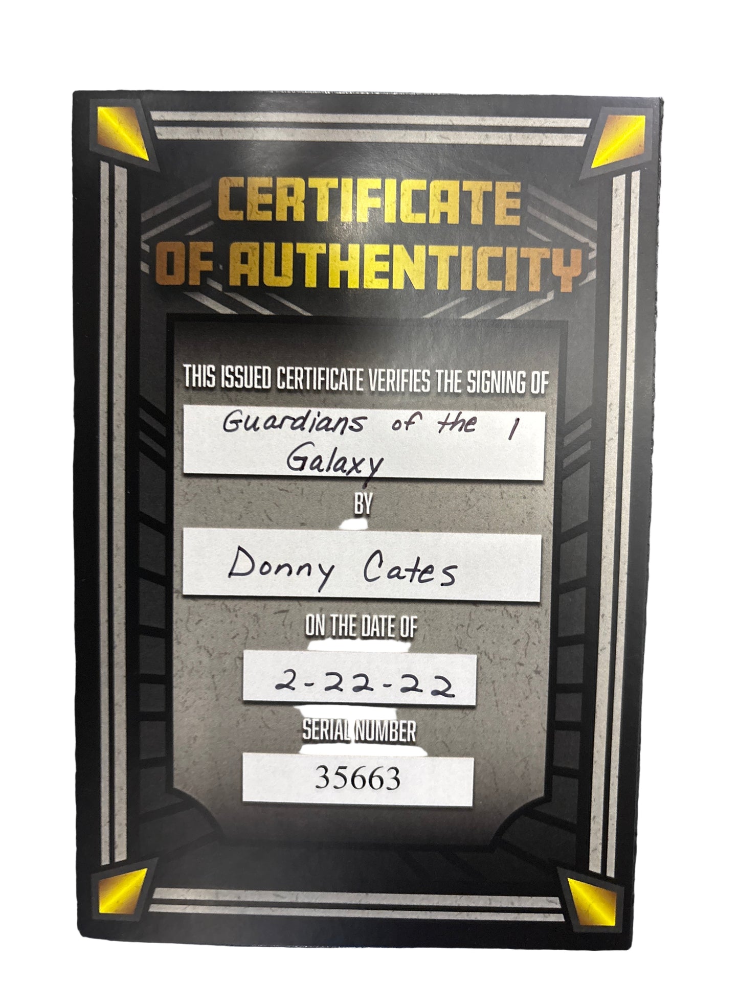 MARVEL GUARDIANS OF THE GALAXY #1 SIGNED BY DONNY CATES WITH CERTIFICATE OF AUTHENTICITY