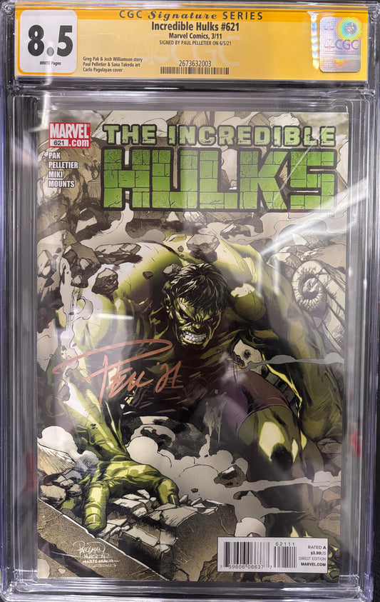 CGC SIGNATURE SERIES 8.5 MARVEL COMICS INCREDIBLE HULKS #621 SIGNED BY PAUL PELLETIER