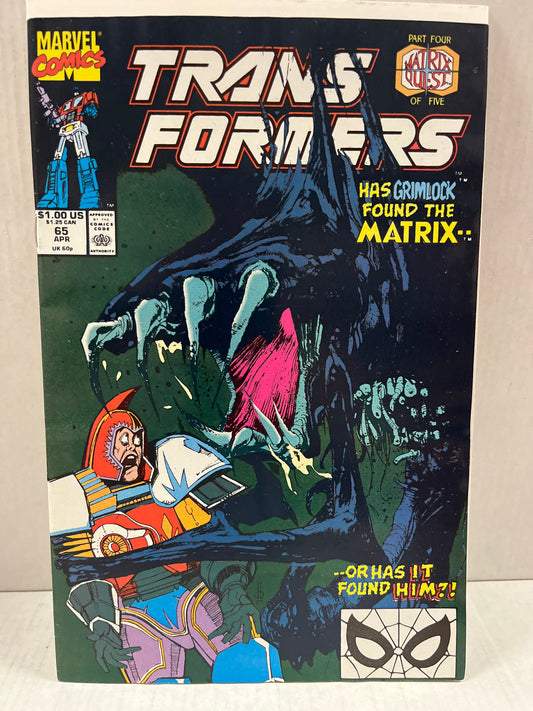 TRANSFORMERS #65 VF BEAUTY! HTF LOW PRINT COMIC! (1990, GRIMLOCK COVER)