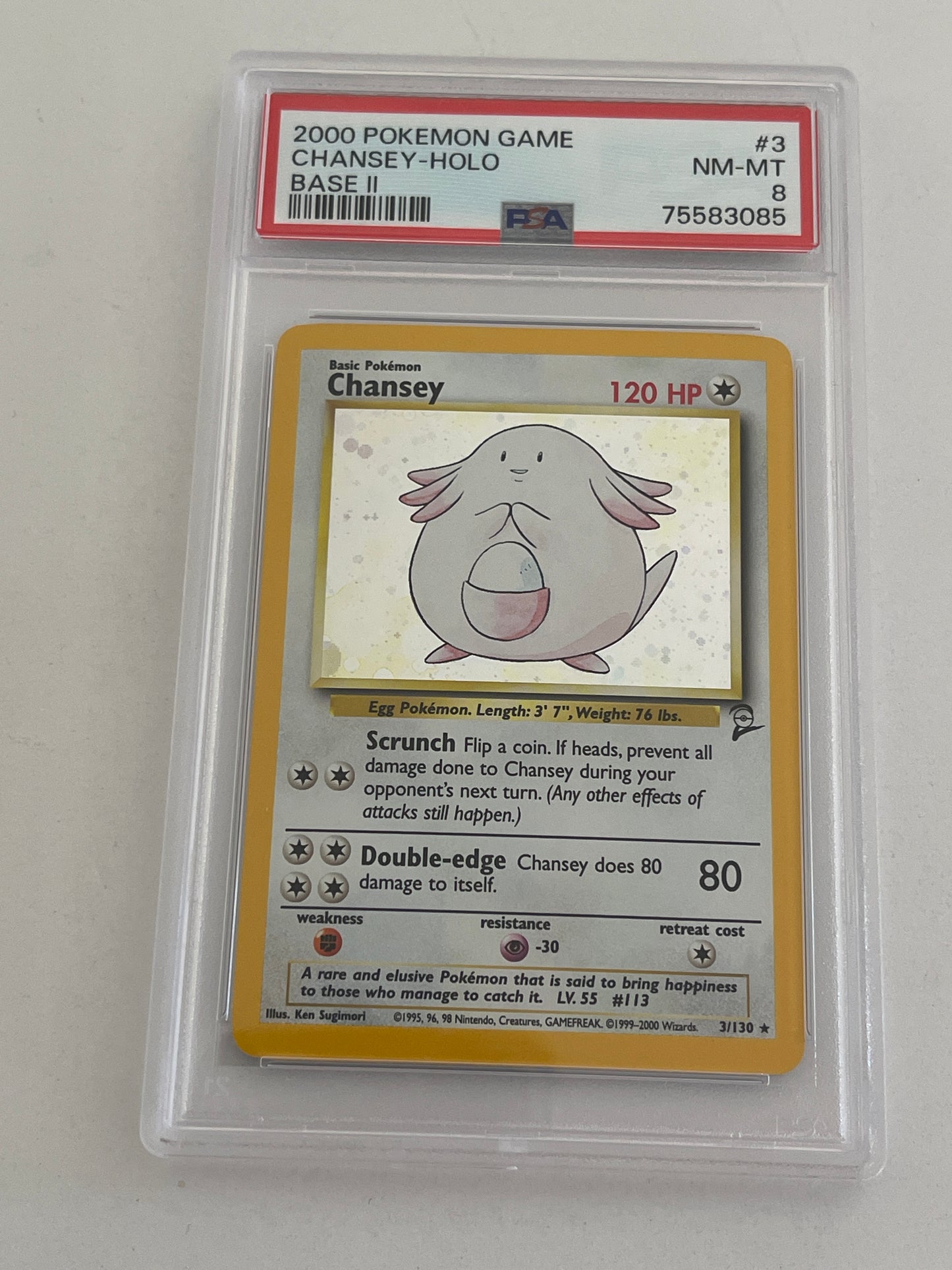 2000 POKEMON GAME CHANSEY HOLO BASE 2 PSA 8