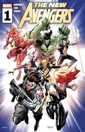 Cover of 'The New Avengers' comic book featuring multiple characters in action poses.