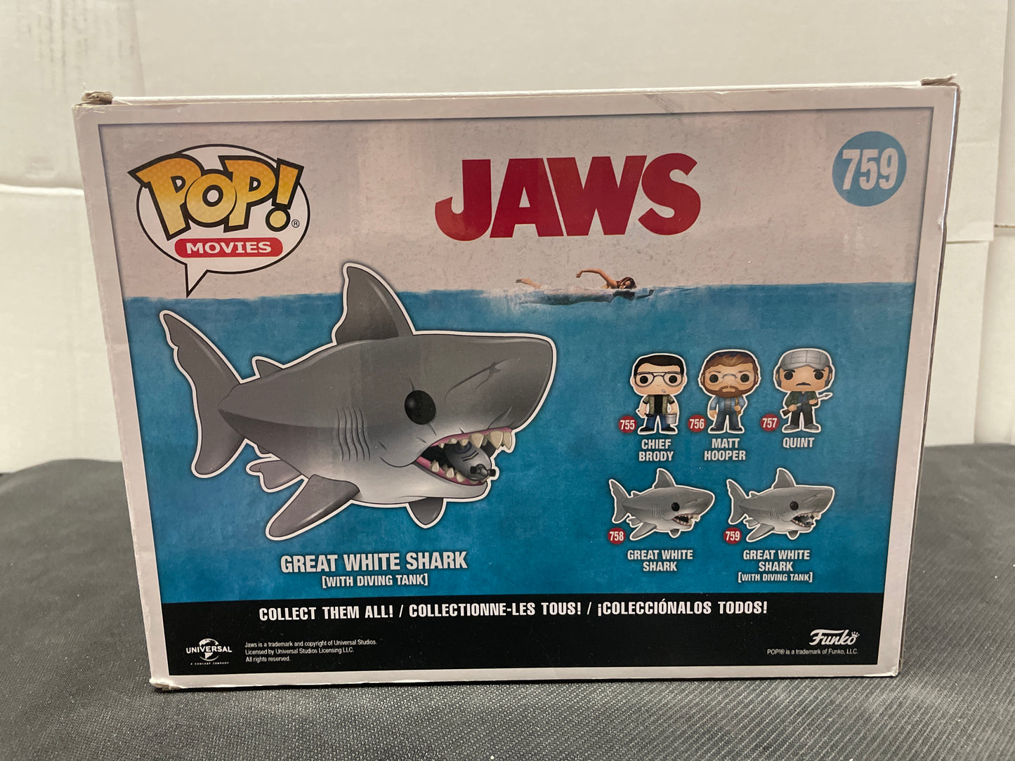 JAWS FUNKO POP MOVIES THE GREAT WHITE SHARK #759 (2019 EXCELLENT CONDITION)