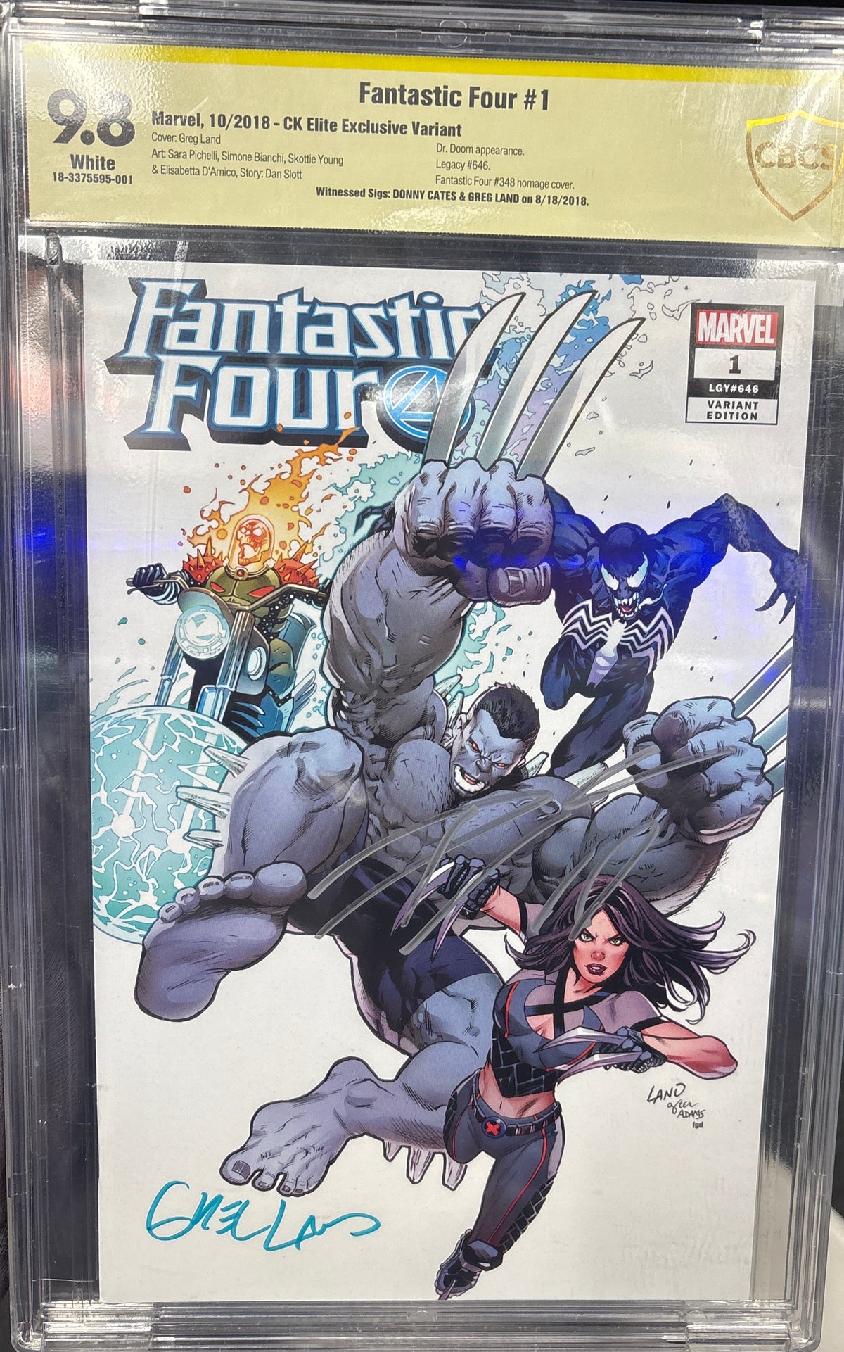 CBCS 9.8 MARVEL COMICS FANTASTIC FOUR #1 CK ELITE EXCLUSIVE VARIANT SIGNED BY DONNY CATES & GREG LAND