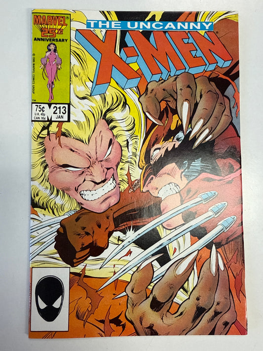 MARVEL COMICS UNCANNY X-MEN #213 SABERTOOTH VS WOLVERINE FIRST FIGHT ROUND 2