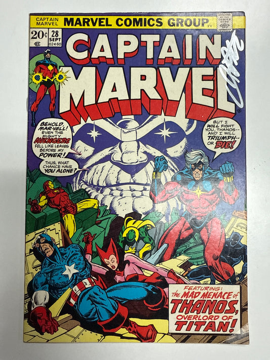MARVEL COMICS CAPTAIN MARVEL #28 SIGNED BY JIM STARLIN 1973 KEY ISSUE