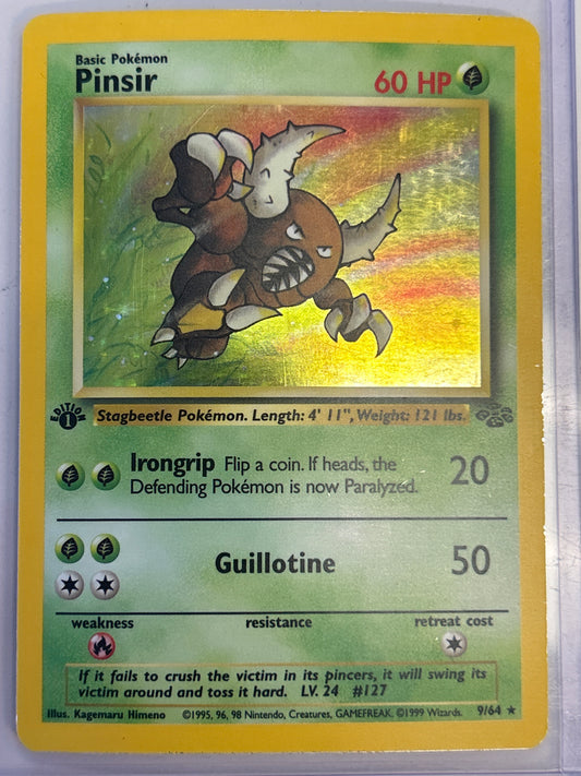 POKÉMON TCG PINSIR HOLO 9/64 FIRST EDITION NEAR MINT/LIGHT PLAY CONDITION
