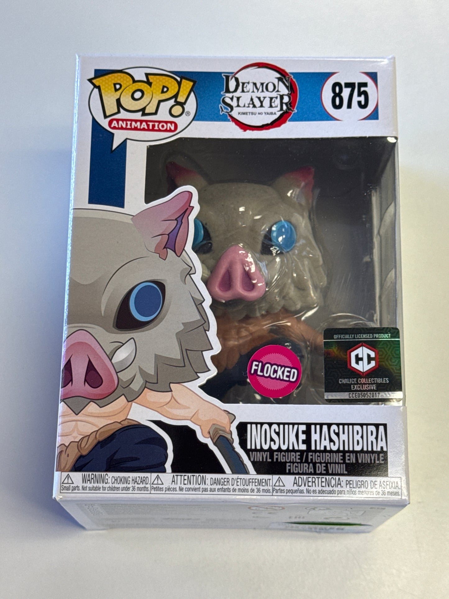 FUNKO POP ANIMATION DEMON SLAYER INOSIKE HASHIBIRA FLOCKED CHALISE COLLECTIBLES EXCLUSIVE 875 GOOD CONDITION IN BOX