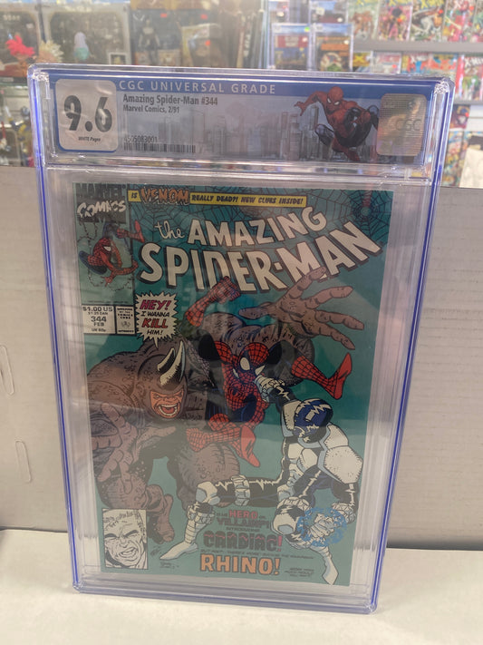 MARVEL COMICS THE AMAZING SPIDER-MAN #344(1991) 1ST APPEARANCE OF CLETUS KASADY AND 1ST FULL APPEARANCE OF CARDIAC CGC 9.6  WP CUSTOM LABEL