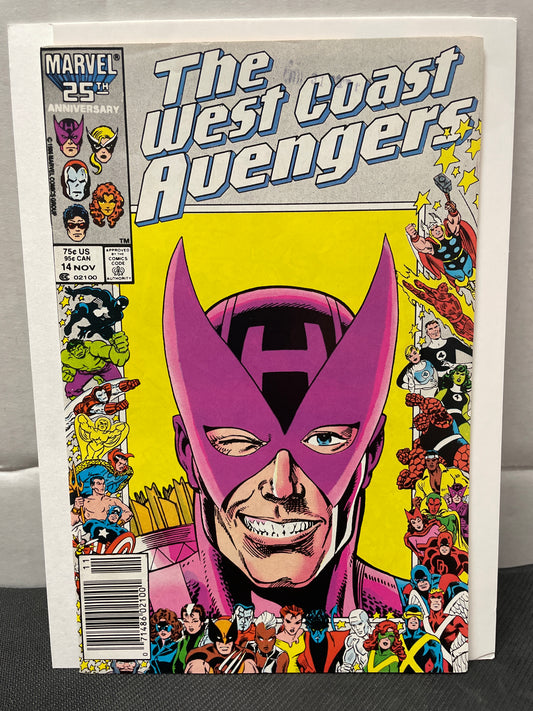 WEST COAST AVENGERS #14 (1986, NEWSSTAND) MARVEL’S 25th COVER! NM+