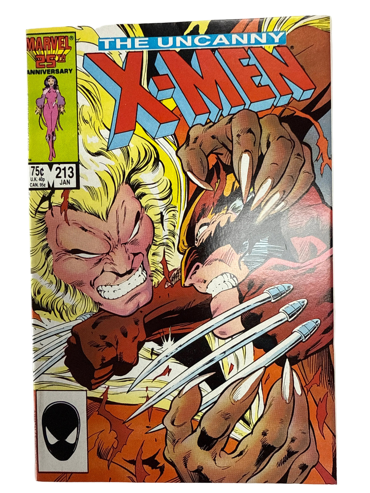 MARVEL COMICS UNCANNY X-MEN 213 DIRECT WOLVERINE VS SABERTOOTH CLASSIC BATTLE