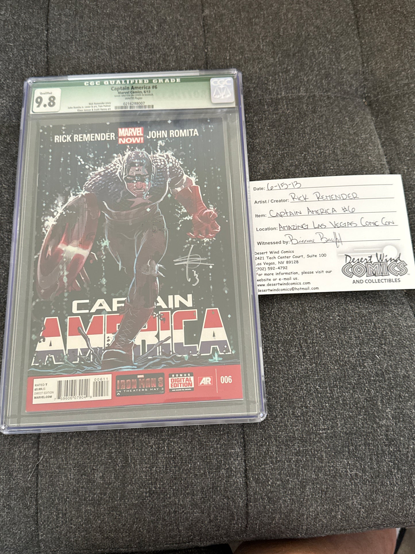 MARVEL COMICS CAPTAIN AMERICA #006 CGC 9.8 QUALIFIED SIGNED BY RICK REMENDER