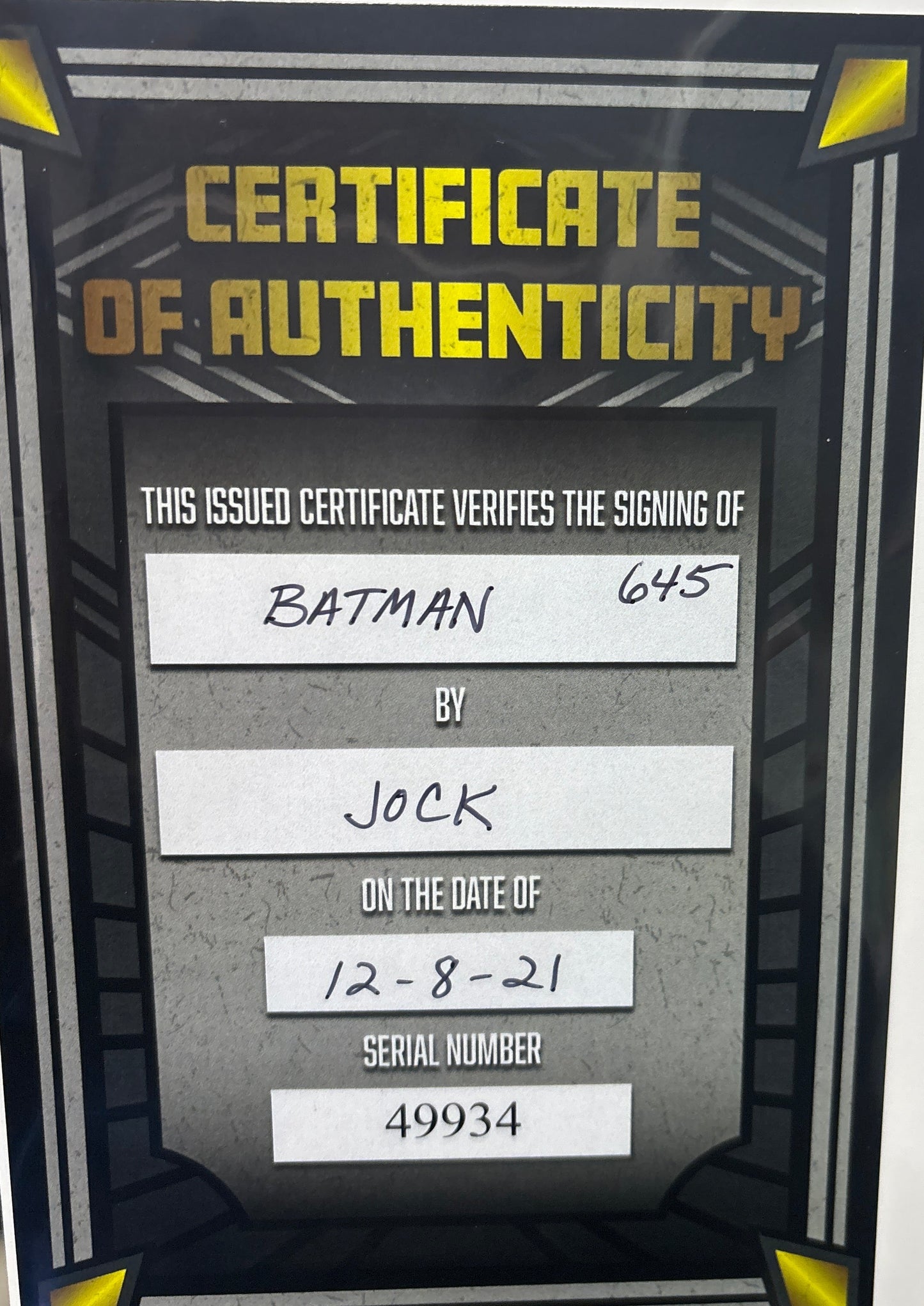 DC BATMAN A ROBIN’S TALE #645 SIGNED BY JOCK WITH CERTIFICATE OF AUTHENTICITY