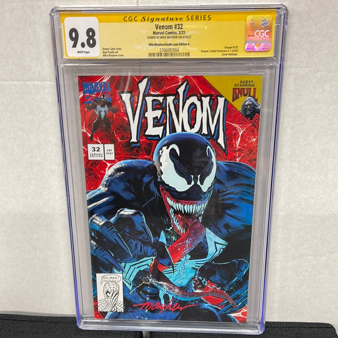 VENOM #32 SS CGC 9.8 (2022, HTF MIKE MAYHEW VARIANT A & SIGNED BY MAYHEW!)