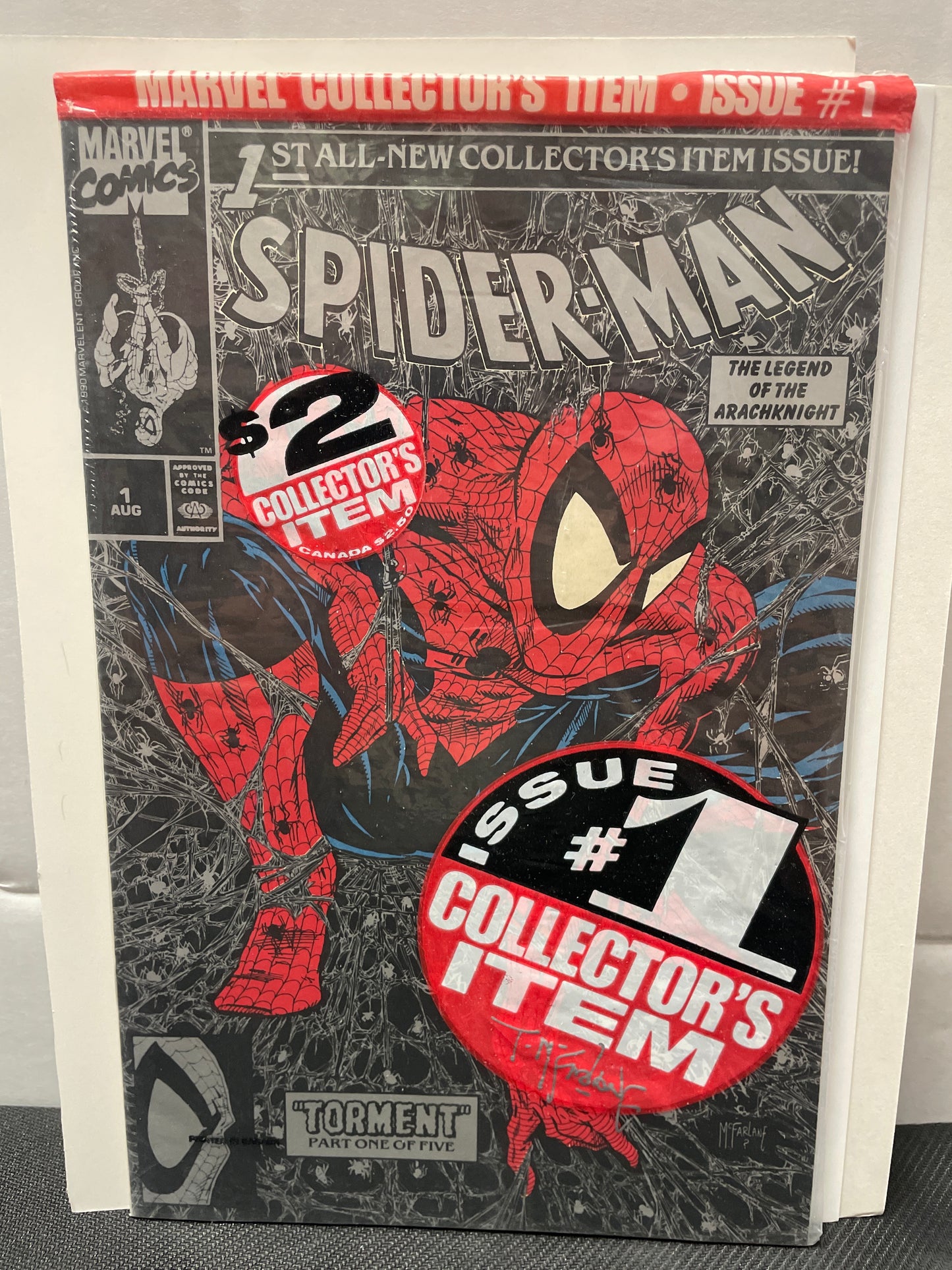 SPIDER-MAN #1 (1990, KEY!) MCFARLANES SILVER VARIANT , SIGNED BY TODD MCFARLANE!! NM