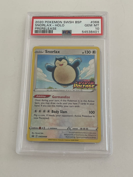 2020 POKEMON SWSH BSP SNORLAX HOLO PRERELEASE PSA 10