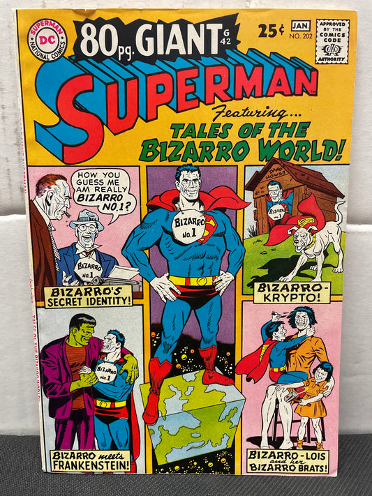 SUPERMAN #202 (1967, DC SILVER AGE) BIZARRO WORLD! VF/NM
