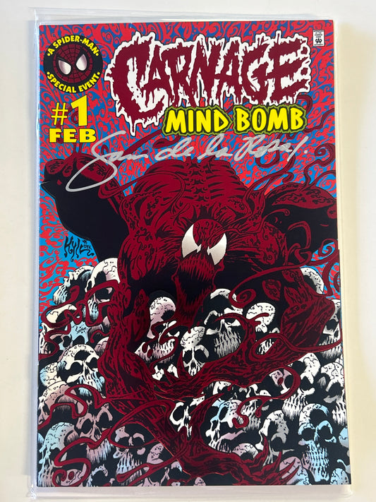 MARVEL COMICS CARNAGE MIND BOMB #1 (1996) FOIL SIGNED BY SAM DE LA ROSA VERY FINE/NEAR MINT CONDITION