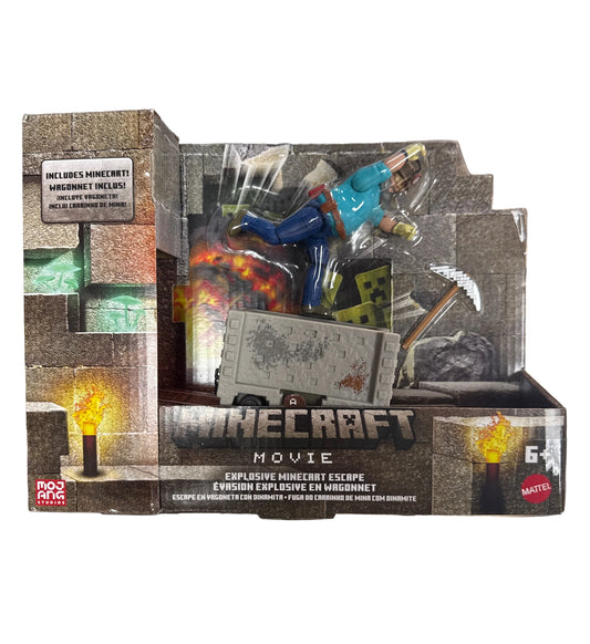 MINECRAFT MOVIE EXPLOSIVE MINECART ESCAPE FIGURE
