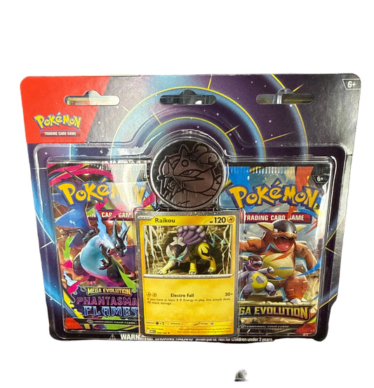 POKEMON TCG MEGA 2 pack HANGER PHANTASMAL FLAMES AND MEGA EVOLUTION WITH RIAKOU