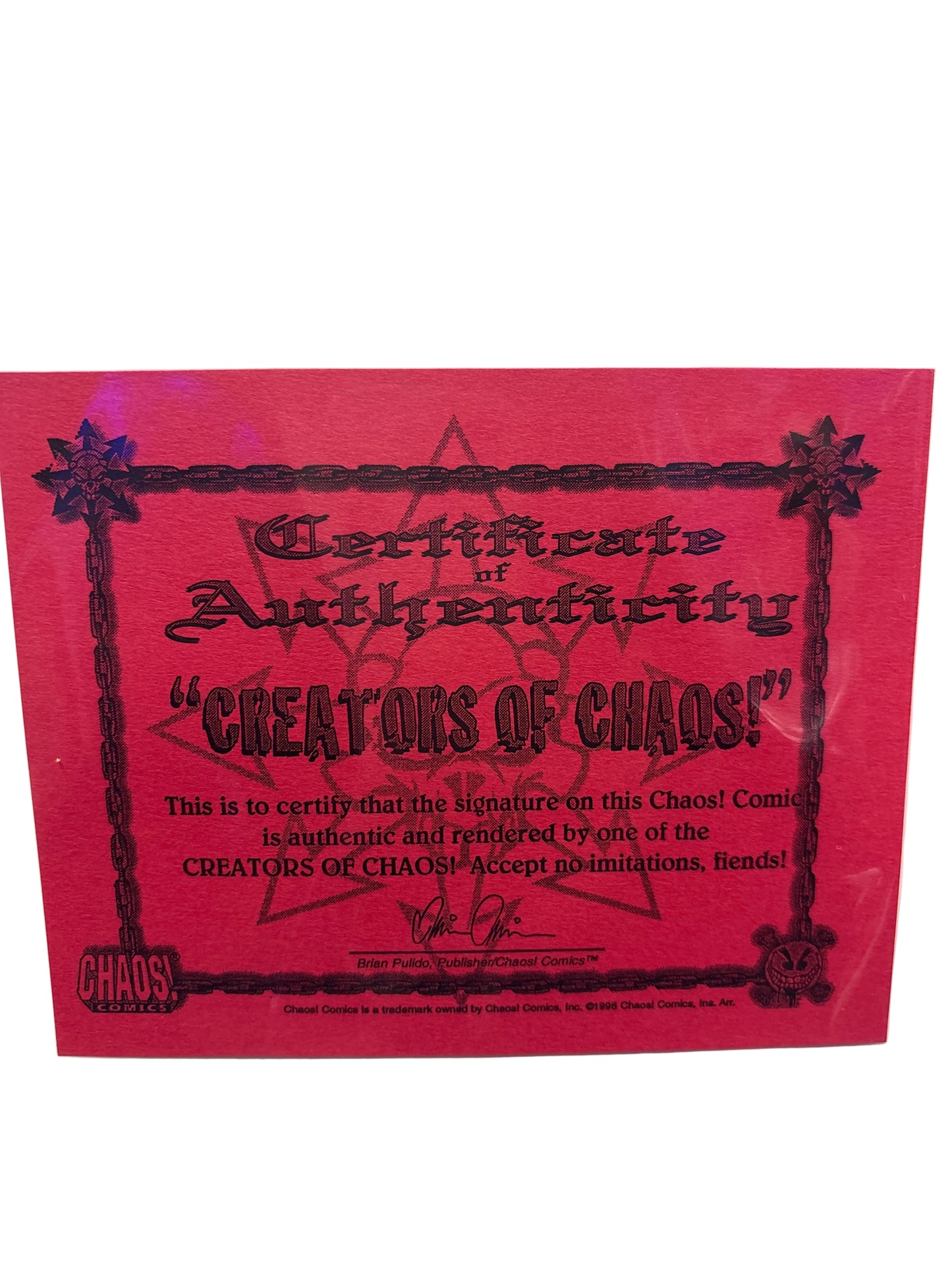 CHAOS COMICS UNDERTAKER #1 SIGNED BY BEAU SMITH & BRIAN PAULIDO WITH COA