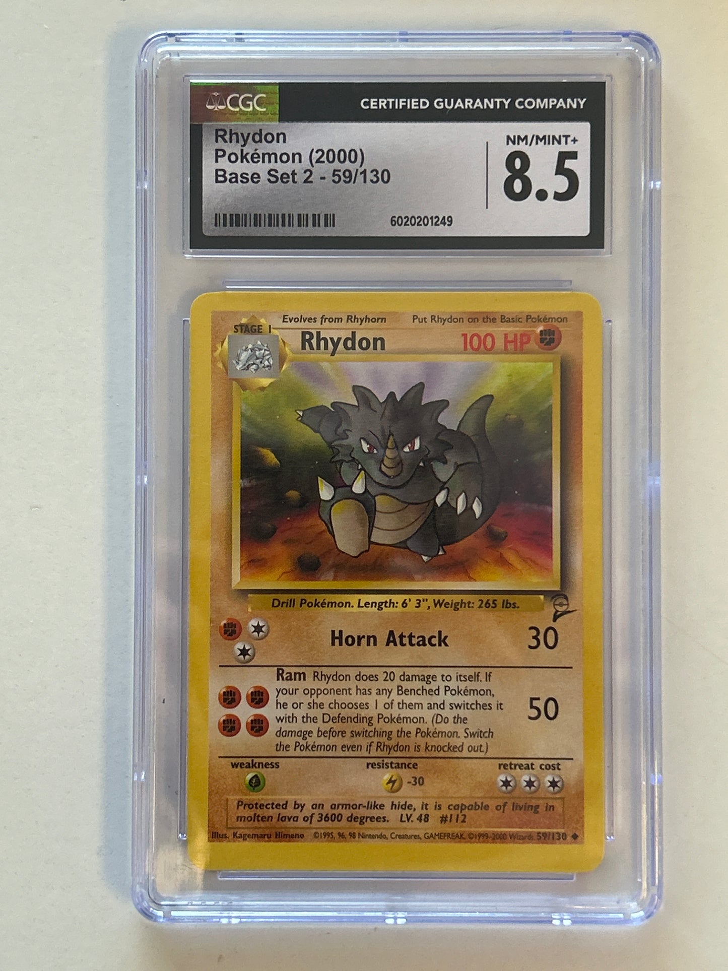 POKEMON TCG RHYDON BASE SET 2 (2000) CGC 8.5