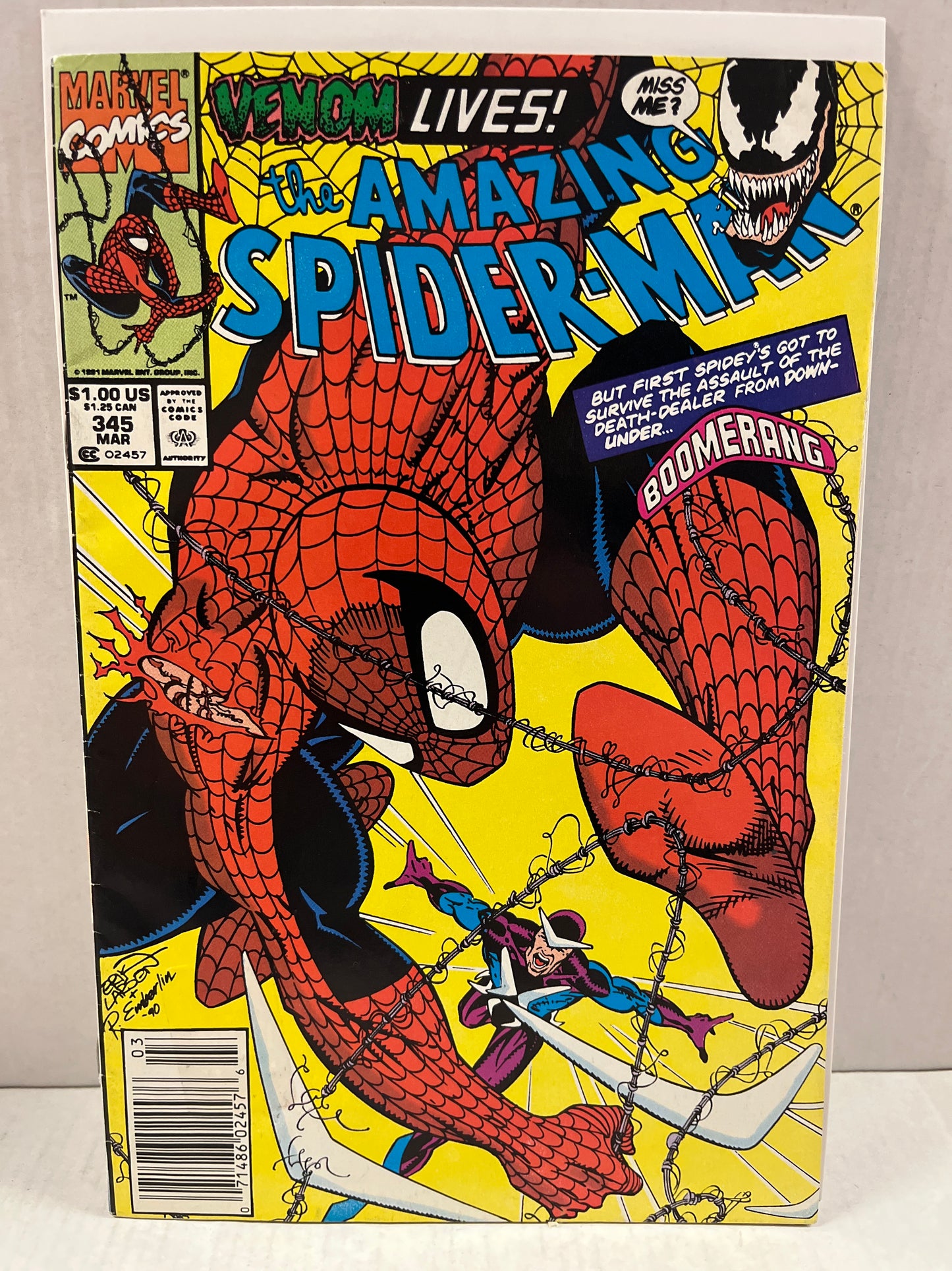 AMAZING SPIDER-MAN #345 NEWSSTAND VF (1991 LARSEN) VENOM KEY!