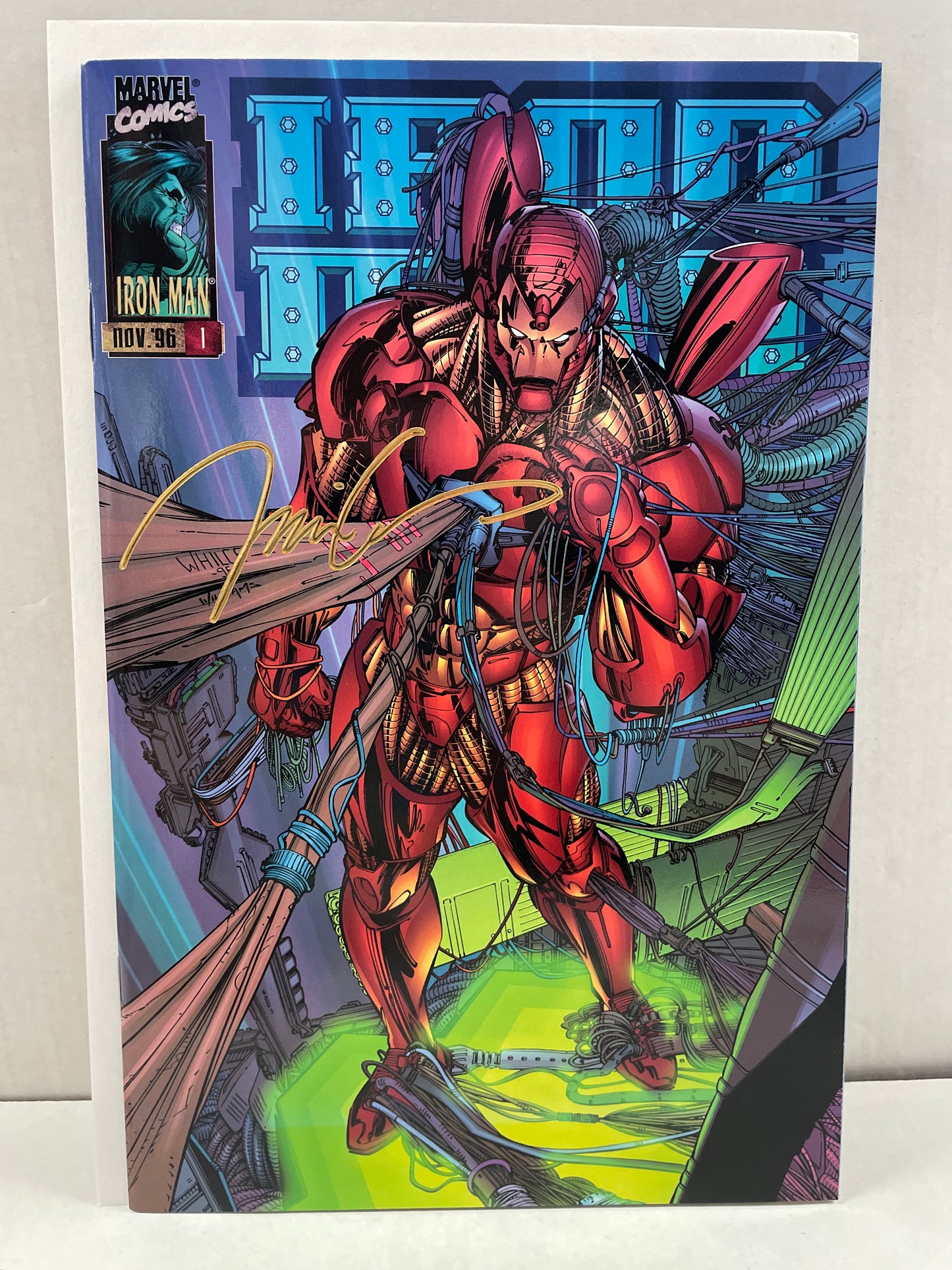 IRON MAN #1 JIM LEE 22k GOLD SIGNATURE VARIANT 1/2500 (1996 VHTF, VF/NM)