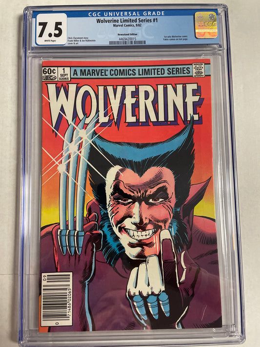 WOLVERINE LIMITED SERIES #1 NEWSSTAND CGC 7.5 WP (1982, MARVEL KEY COMIC 🔑) ICONIC FRANK MILLER COVER!