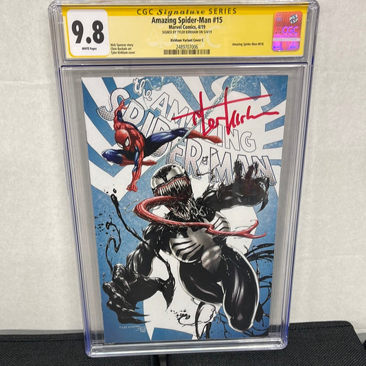 AMAZING SPIDER-MAN #15 SS CGC 9.8 (HTF TYLER KIRKHAM C VARIANT & SIGNED BY KIRKHAM!)