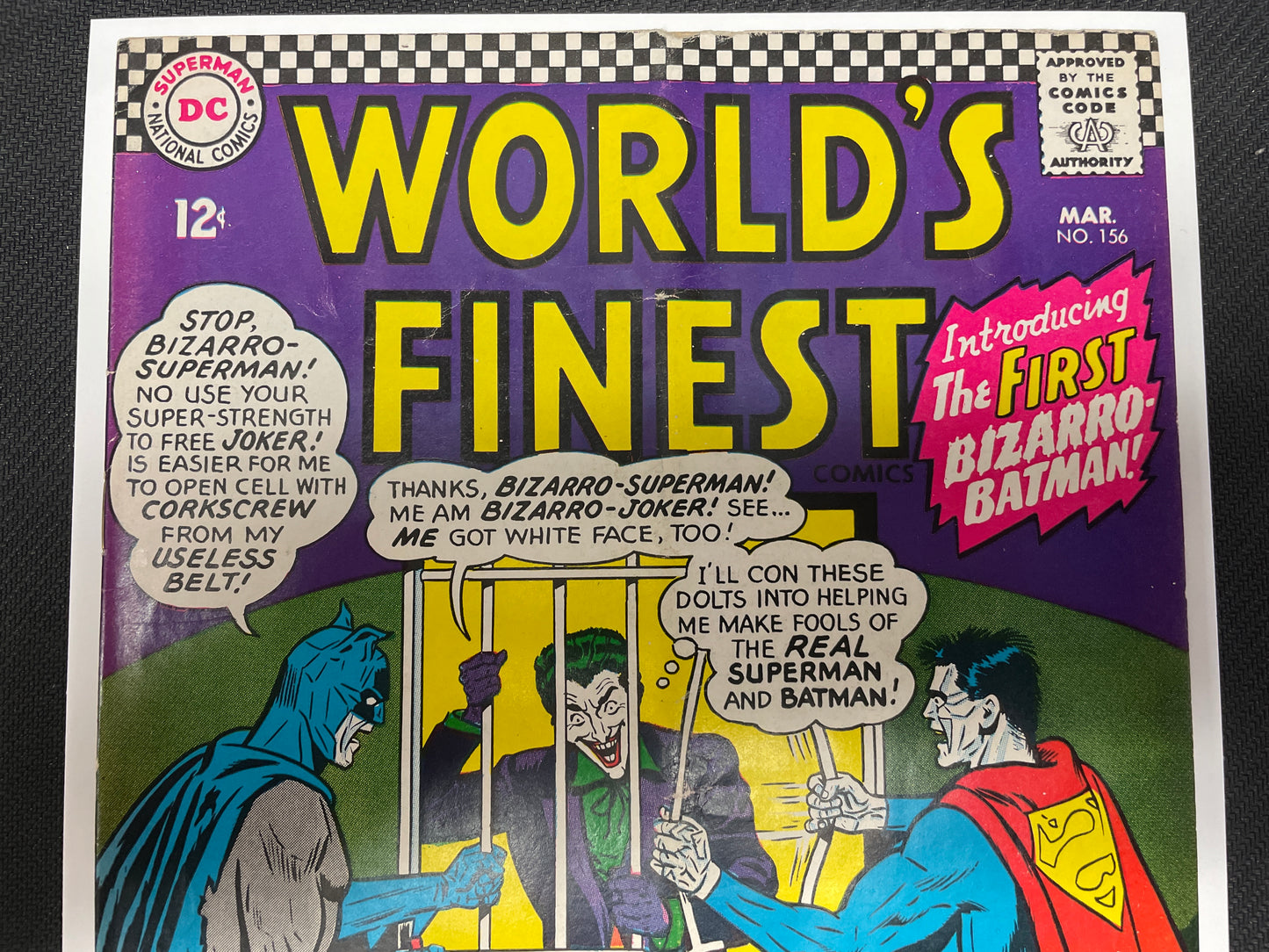 WORLD’S FINEST #156 (1966 DC SILVER AGE KEY, 1st BIZARRO BATMAN APPEARANCE!) FINE+