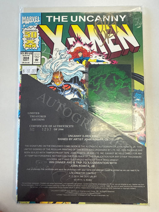 MARVEL COMICS UNCANNY X-MEN #304 SEALED SIGNED ROMITA JR NUMBER 1297/3500 RARE!