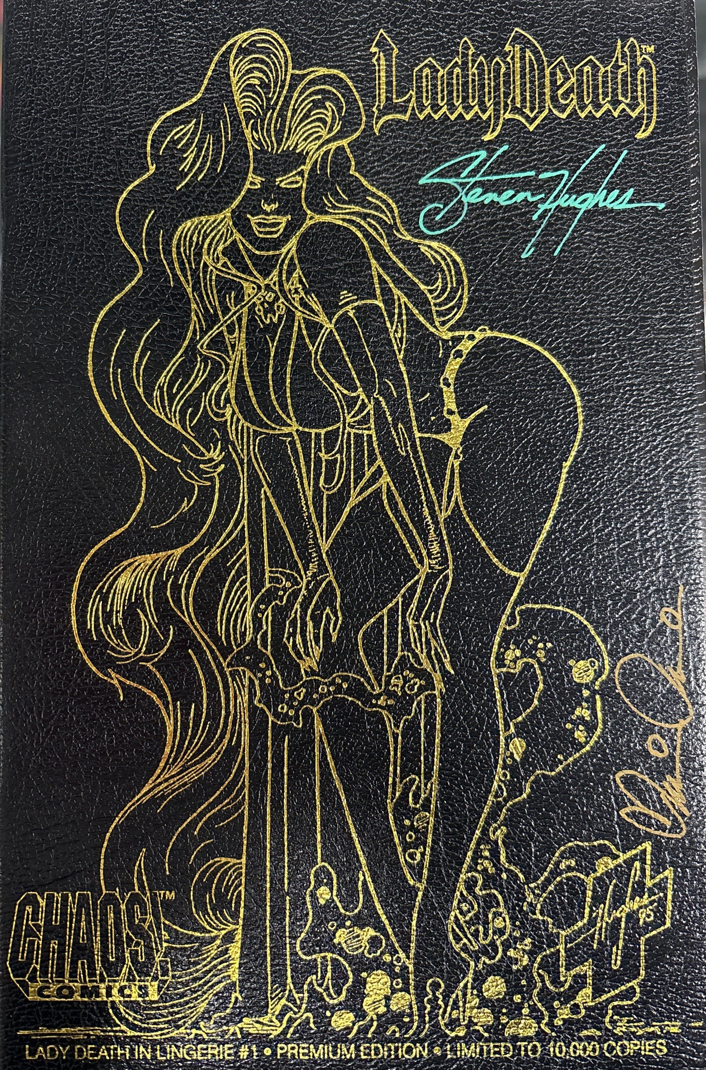 CHAOS COMICS LADY DEATH THE CRUCIBLE #1 LIMITED EDITION LEATHER COVER SIGNED BY STEVEN HUGHES WITH COA