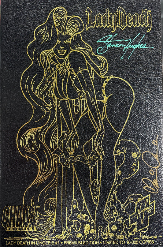 CHAOS COMICS LADY DEATH THE CRUCIBLE #1 LIMITED EDITION LEATHER COVER SIGNED BY STEVEN HUGHES WITH COA