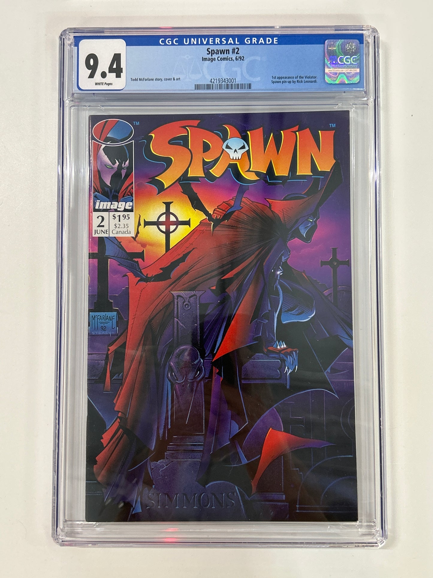 IMAGE COMICS SPAWN #2 CGC 9.4