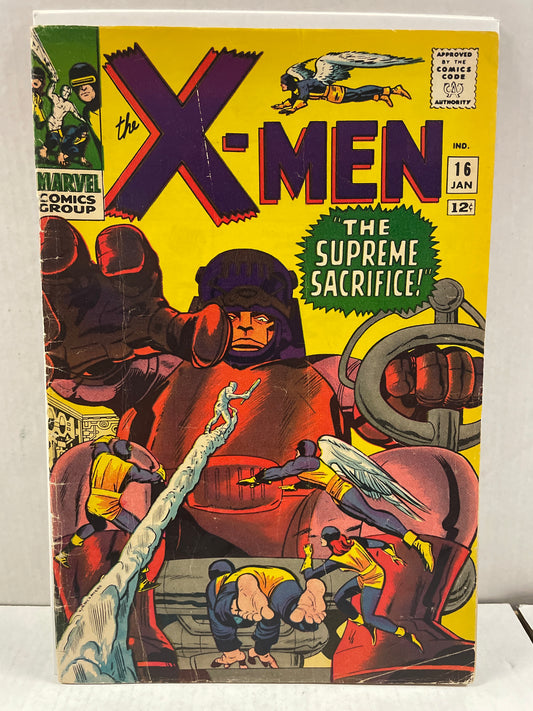THE X-MEN #16 (1966, SILVER AGE MARVEL KEY COMIC!) 2nd MASTER MOLD, 3rd SENTINELS & DEATH OF TRASK!! VG++/FINE SOLID COPY