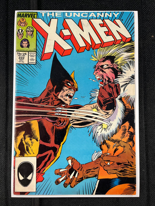 UNCANNY X-MEN #222 FINE (1987, CLASSIC WOLVERINE VS SABERTOOTH BATTLE)