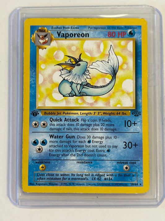 POKÉMON TCG VAPOREON JUNGLE 1ST EDITION NON HOLO 28/64 LIGHT PLAY/MODERATE PLAY CONDITION