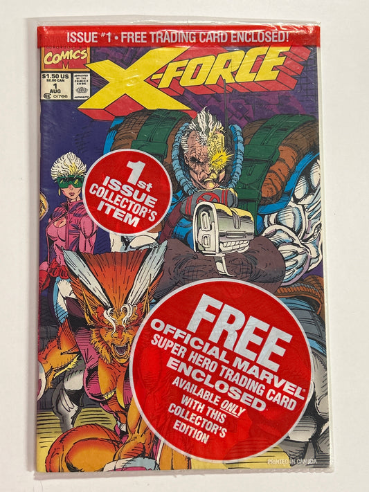 MARVEL COMICS X-FORCE 1 (1991) POLYBAGGED REVERSE CAP UPC WITH DEADPOOL CARD NEAR MINT CONDITION