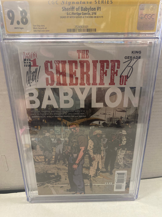 DC/VERTIGO COMICS SHERIFF OF BABYLON #1 (2016) SIGNED BY MITCH GERADS AND TOM KING CGC SS 9.8 WP