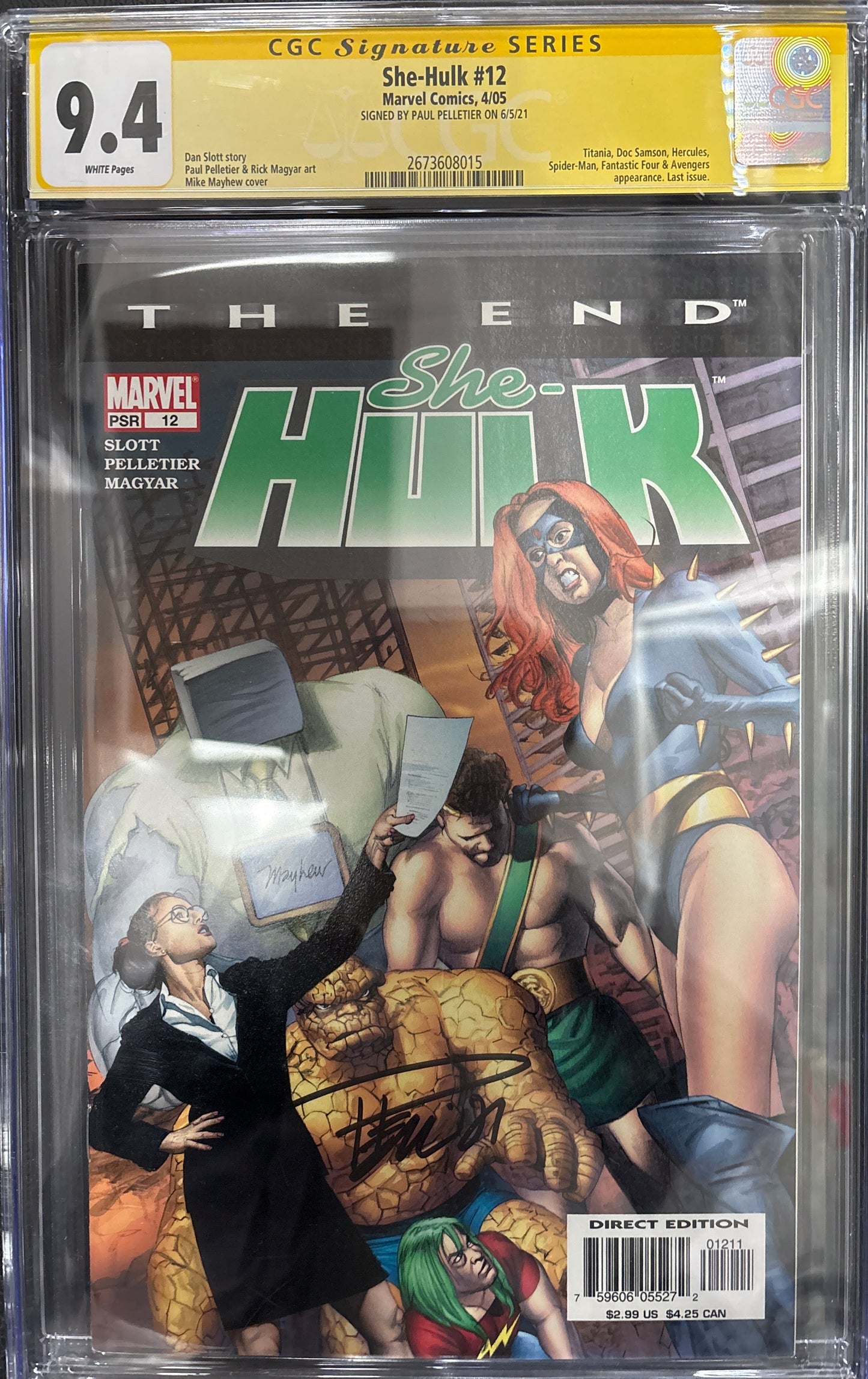 CGC SIGNATURE SERIES 9.4 MARVEL COMICS SHE-HULK #12 4/05 SIGNED BY PAUL PELLETIER