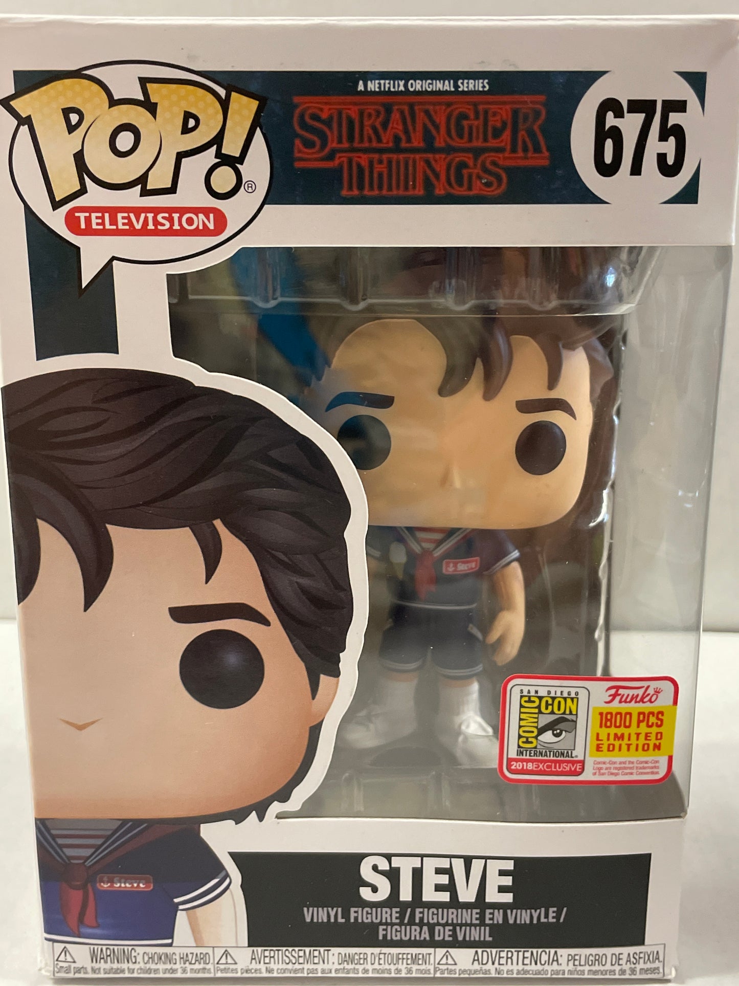 FUNKO POP TELEVISION - STRANGER THINGS #675 STEVE !! (SDCC 2018 LIMITED EDITION VHTF ! 1 of ONLY 1800 MADE) VERY GOOD CONDITION!!