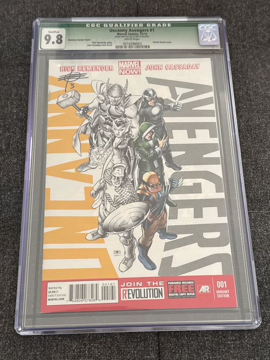 MARVEL COMICS UNCANNY AVENGERS #1 PARTIAL SKETCH COVER CGC 9.8 QUALIFIED SIGNED BY RICK REMENDER