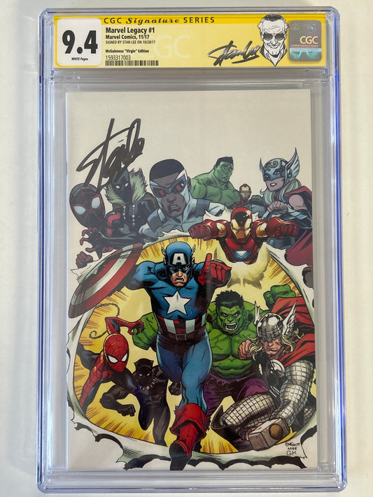 MARVEL COMICS MARVEL LEGACY #1 MCGUINNESS CON EXCLUSIVE VIRGIN VARIANT CGC 9.4 WP SIGNED BY STAN LEE